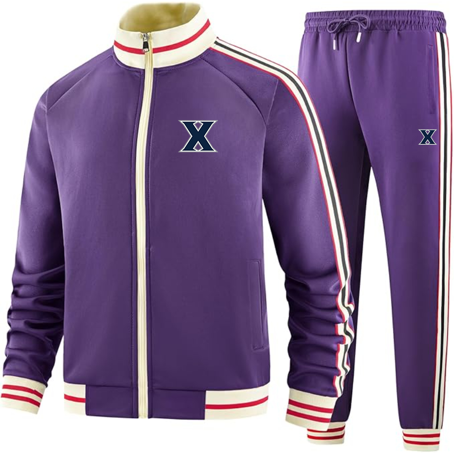 Men's Xavier Musketeers Tracksuit with Bold Striped Accents and Zippered Front